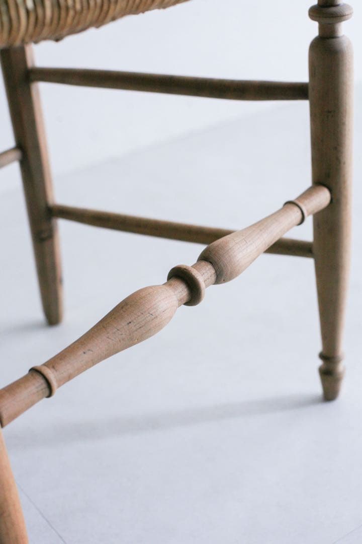 フランス　ラッシュ編みチェア　無垢材　ブロカント　ダイニングチェア　古家具