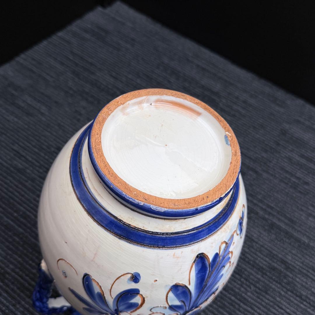 ヴィンテージ スペイン風 陶器 花瓶 特大 オブジェ 31cm ツイストハンドル