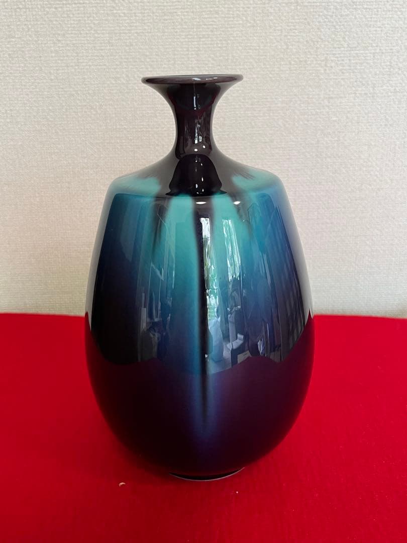 人間国宝 三代 徳田八十吉 彩釉 壺 管理T274 共箱 共布 付