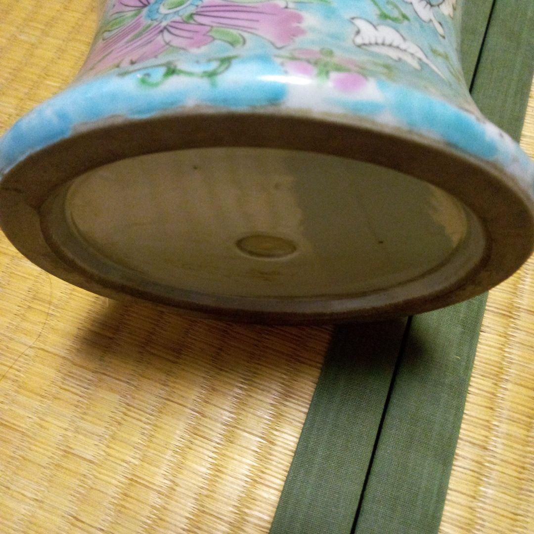 青と緑の花模様 陶器花瓶 約46cm