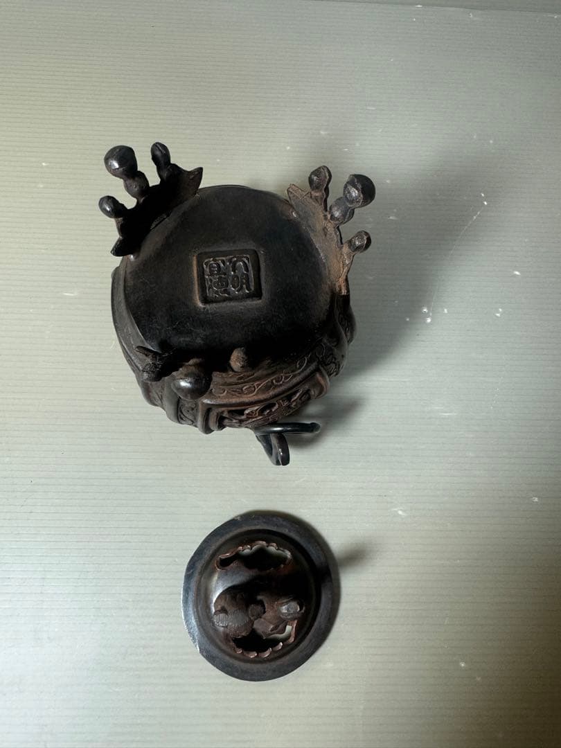 2566 銅製　大明宣徳銘　獅子香炉