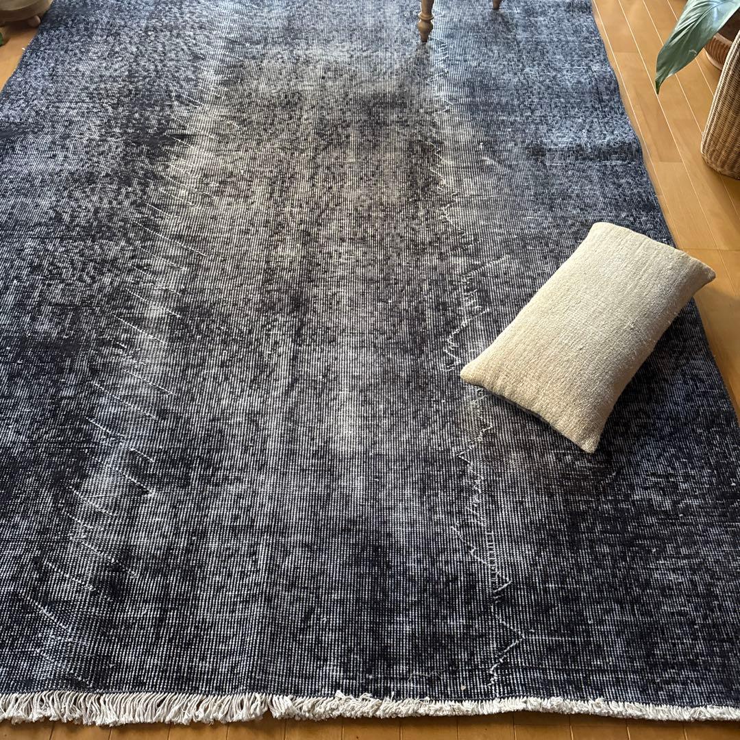 大判157×256レアカラー　ダークネイビーグレイ　擦れ　トルコヴィンテージラグ