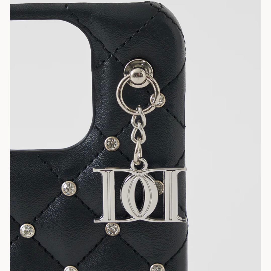 Darich キルティングビジューDDチャームiPhoneケース　15Pro 黒