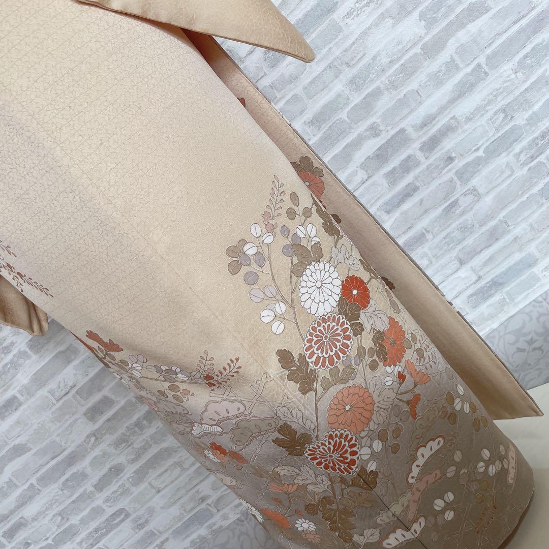 訪問着　フルセット　菊　豪華　手刺繍　金駒刺繍　金彩　綸子　入学式　卒業式　H1