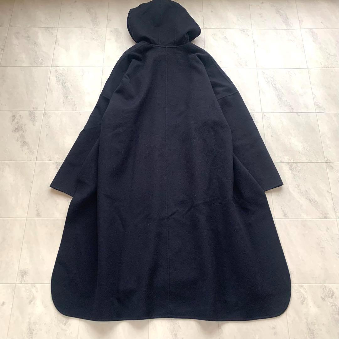 美品♡ブラミンク フード ポンチョ コート ロング ウール ネイビー 36