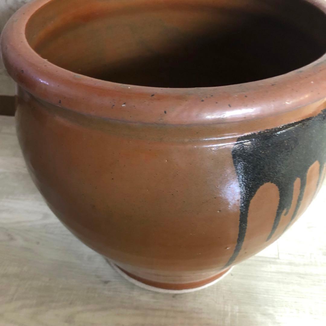 希少大型水甕かめつぼ漬物梅干し壺34cm水鉢睡蓮鉢陶器焼き物ビンテージ当時物