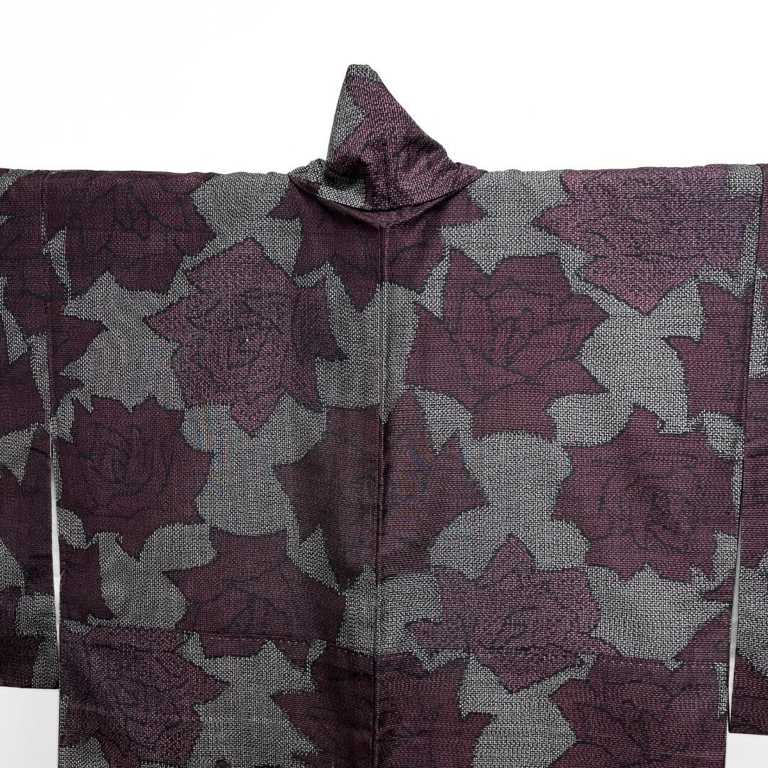 小紋　紬　薔薇模様　お洒落　着物　123b d ms