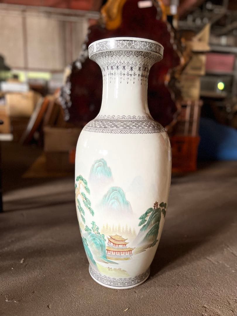 中国美術　花瓶　山水図　レトロ