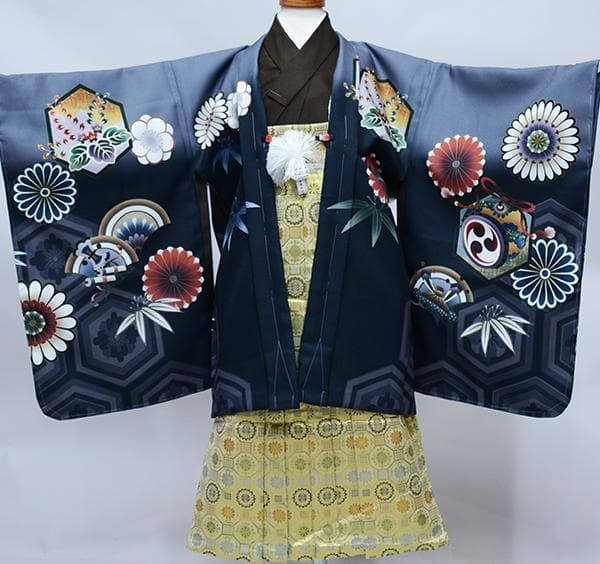 七五三 五歳 男児 羽織袴フルセット L寸 グレー 鷹 袴変更可 NO38752