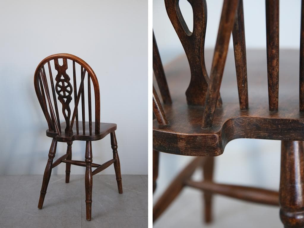 英国アンティーク木製ホイールバックチェア/ダイニングイス/椅子(91-203-7