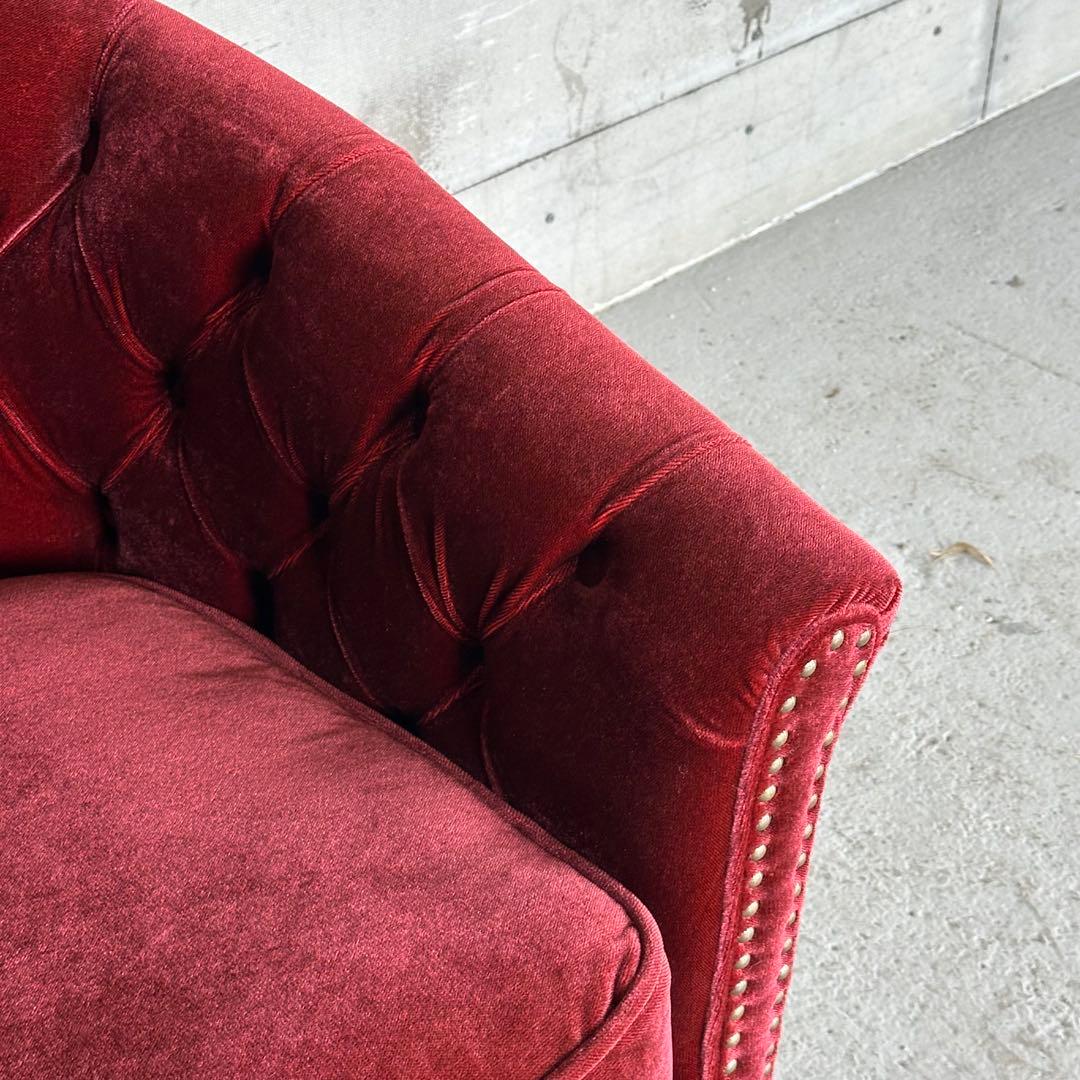 ★VINCENT★チェスターフィールド 1Pソファ ベルベット アンティーク調