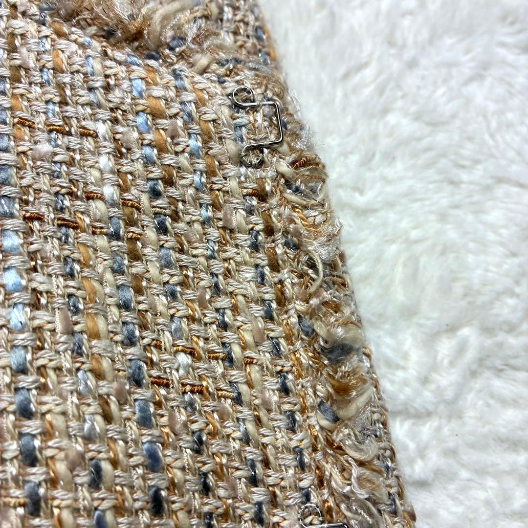 ANAYI アナイ カラーミックスツィード ノーカラー ジャケットベージュ系