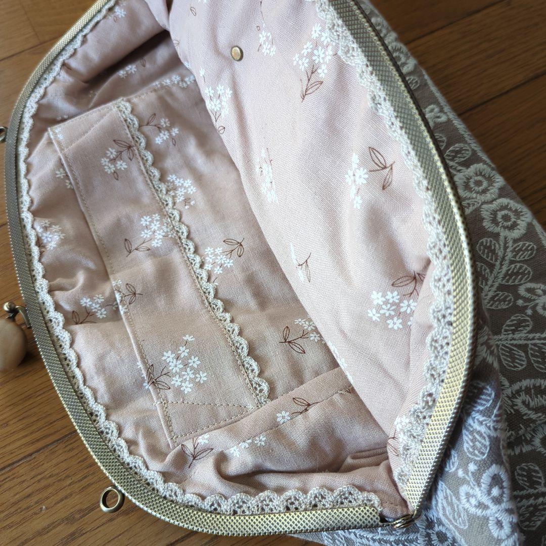 ●チャコ籠用ミナペルホネン風鳥花がま口あけび山葡萄かごバッグフェイクファー