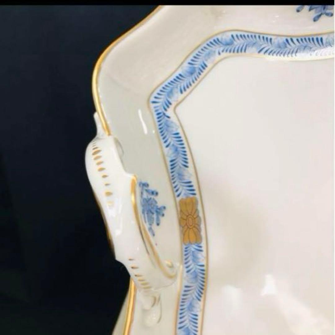 ヘレンド     アポニーブルー　持ち手付きトレイ