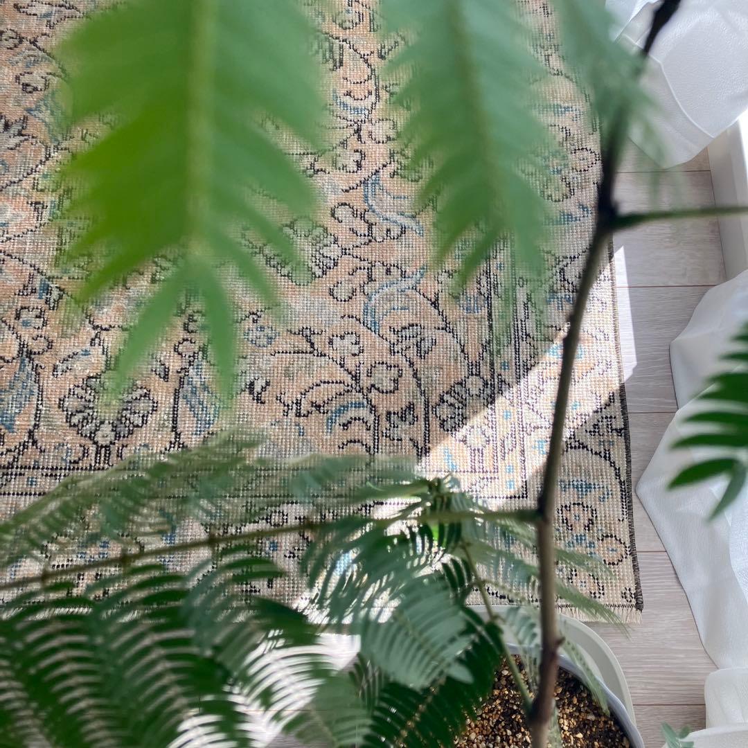 囲みコーラルベージュ✳︎111×211 フローラル　ブルー　トルコヴィンテージラグ