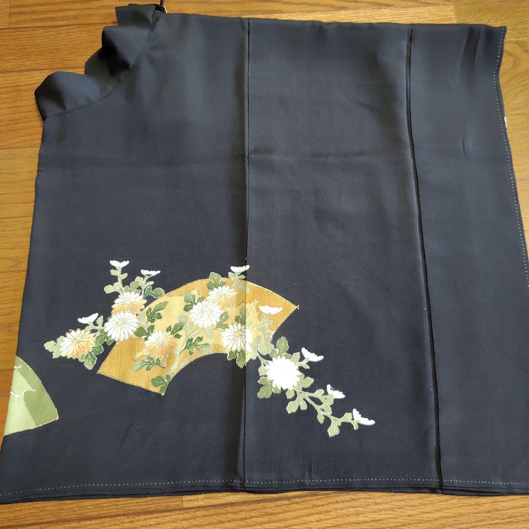 着物リメイク　ケープポンチョ　正絹黒留袖　植物花柄　オープンファスナー　男女兼用
