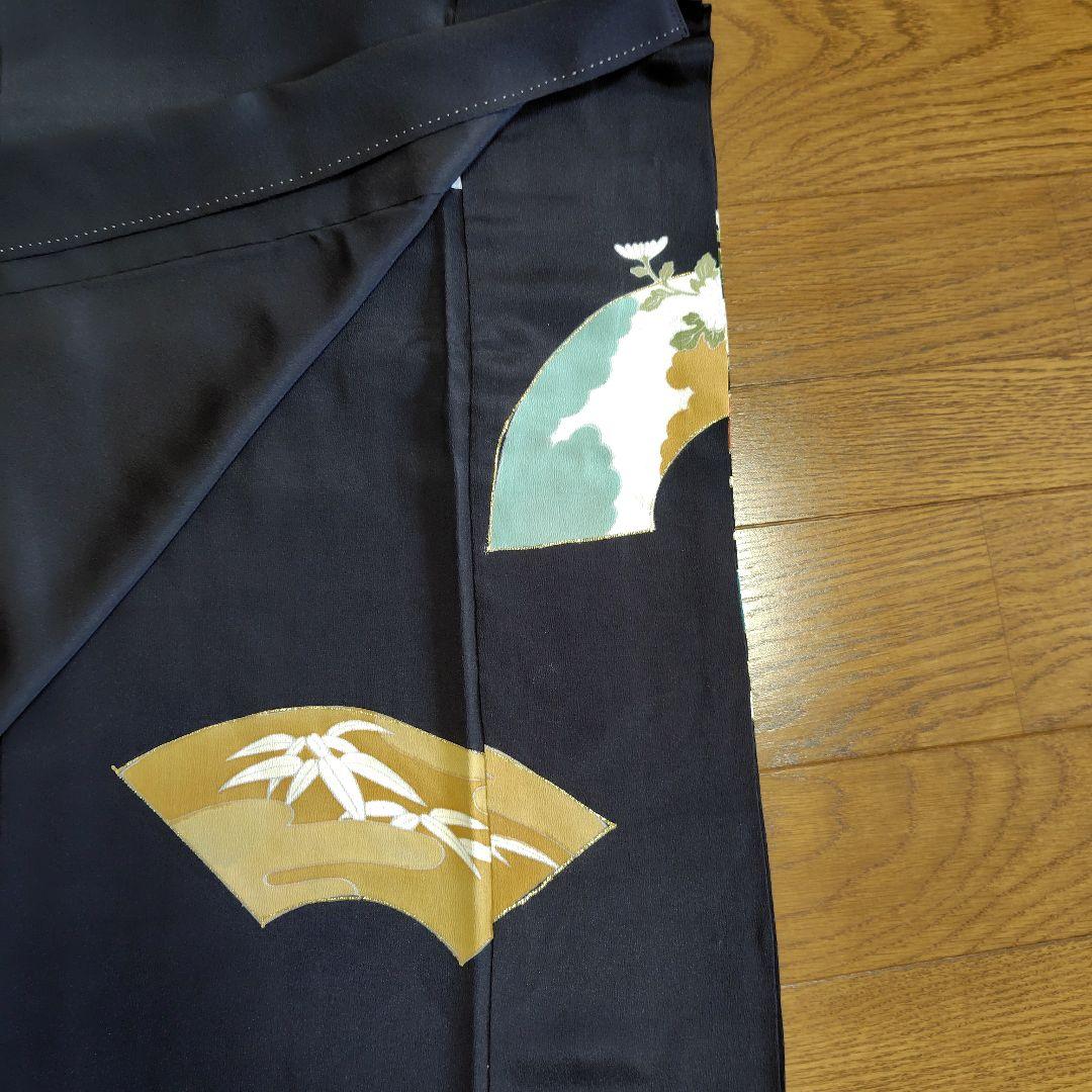 着物リメイク　ケープポンチョ　正絹黒留袖　植物花柄　オープンファスナー　男女兼用