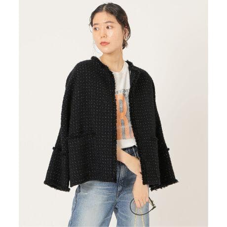 EINA イエナ ＆NAVY ノーカラー ツイード ジャケット