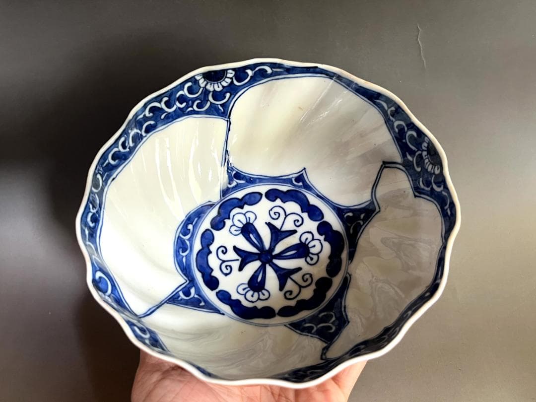 鉢■内染付唐草紋外茶釉龍紋捻り型大鉢 江戸期 菓子器 古美術 時代物 骨董品■