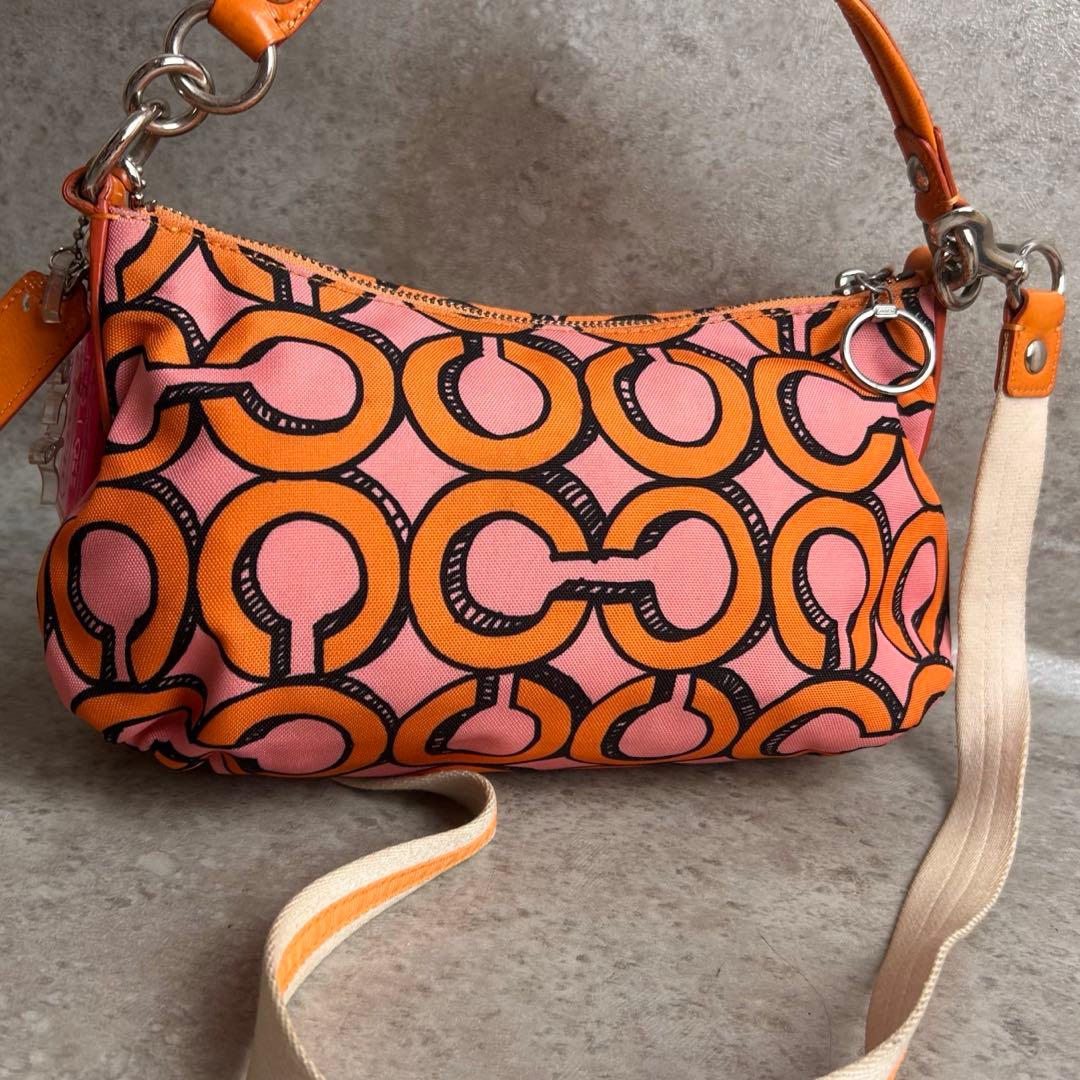 ✨良品✨️COACH 2way ショルダーバッグ オプアート 総柄 オレンジ