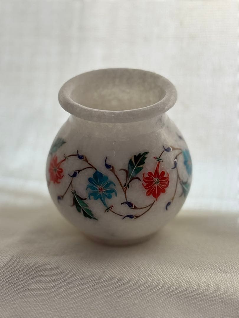 インド産　天然大理石細工　ベース　花瓶