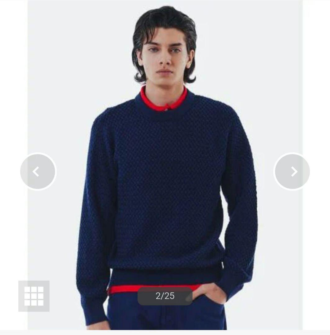 ローゲージ バスケット編み ニットクルーネックセーター