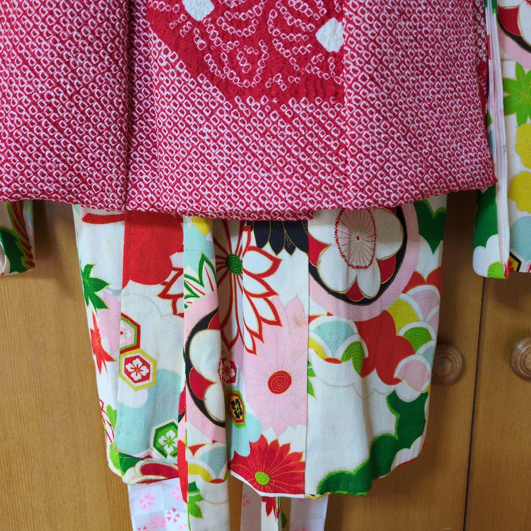 七五三３歳お着物と正絹総絞り手縫いの被布（袖無し長襦袢付き）