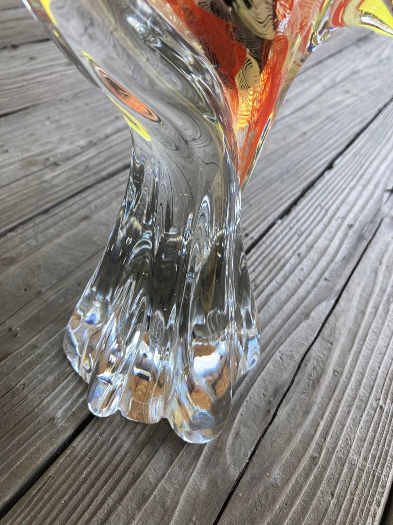 【レア物】ガラスアンティーク 孔雀 彫刻 インテリア【幸運】