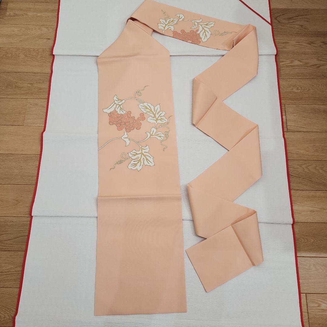 美品　塩瀬　九寸染帯　名古屋帯　つる葡萄　金駒刺繍　乙女色