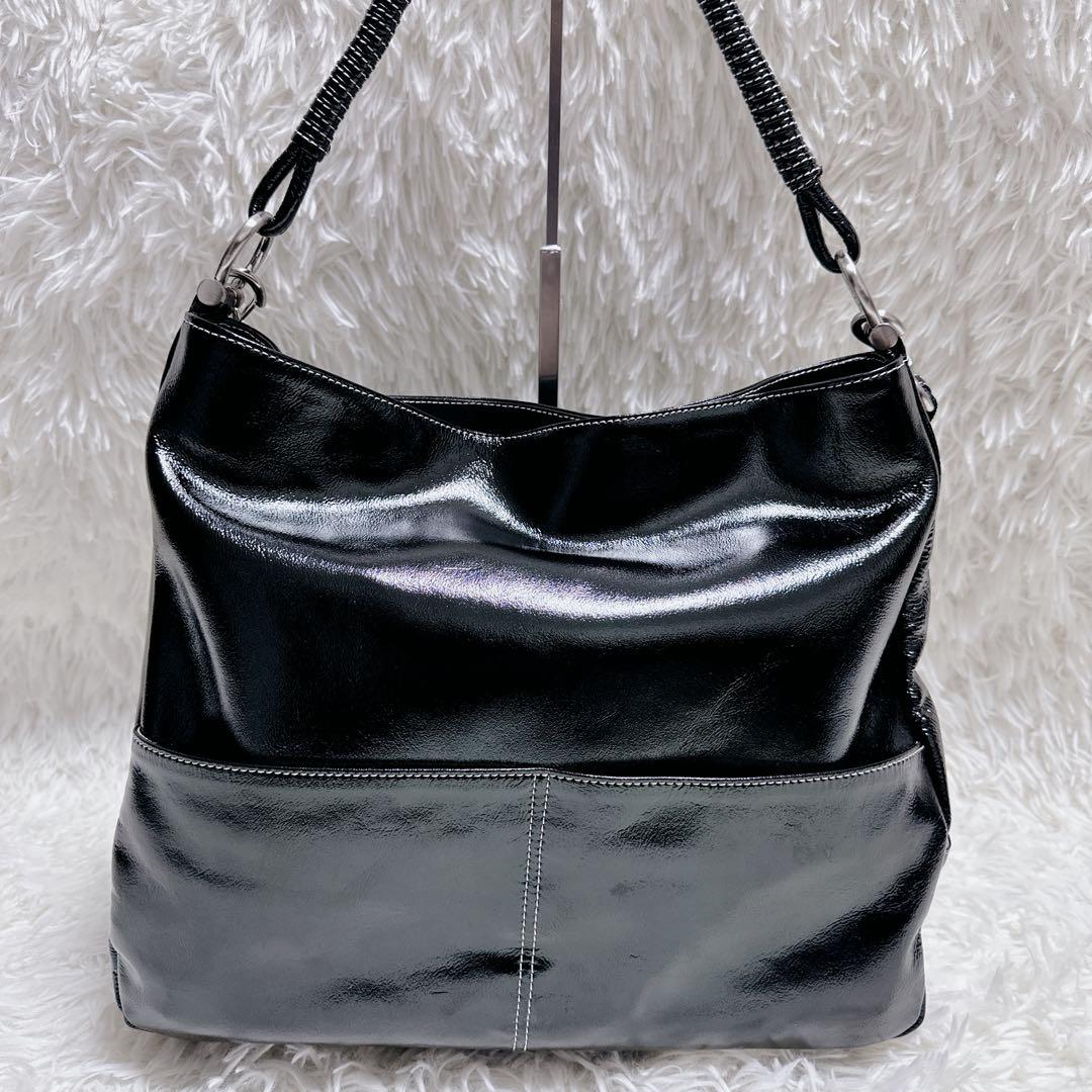 HAMANO 濱野 ショルダーバッグ 2way ブラック 黒 エナメル A4