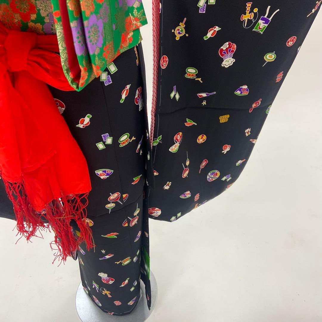 七五三　着物　七歳　フルセット　新品　未使用　正絹　黒　豪華　7歳　女の子