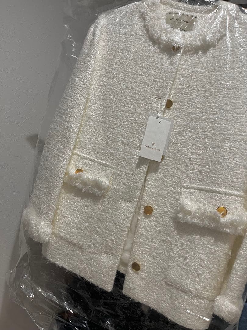 新品★ユナイテッドアローズファンシーツイード ノーカラー ジャケット