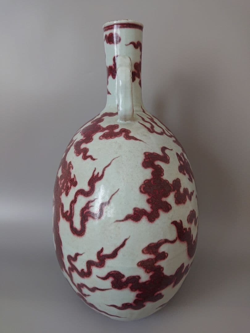 中国 明時代 官窯 釉裏紅五爪龍文偏壺　高さ49cm |景徳鎮窯 辰砂 唐物