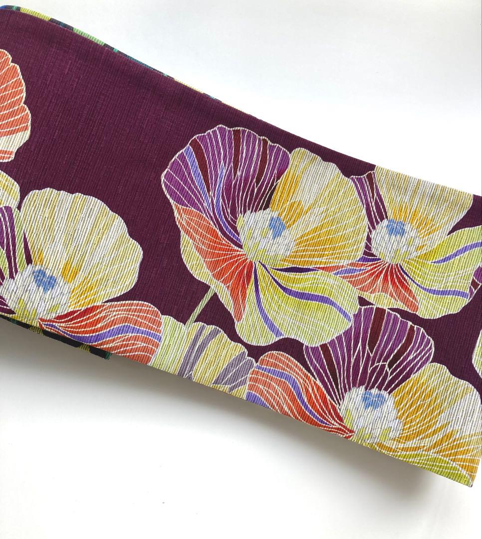 召しませ花　半幅帯　アネモネ　リバーシブル　長尺