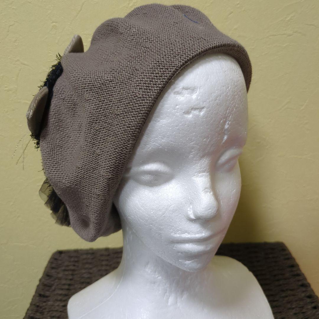 カシラ　猫デザイン ベレー帽 ブラウン