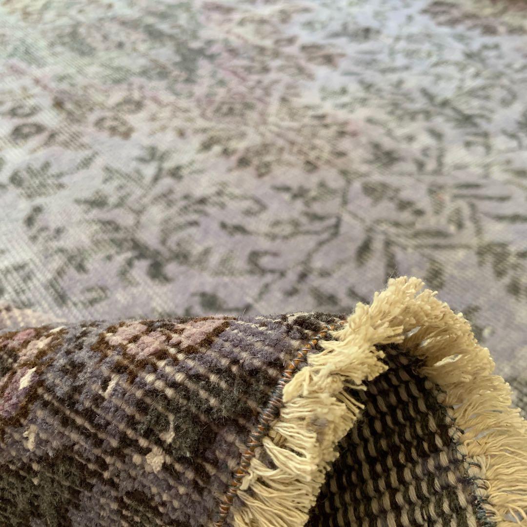 超大判　260×171 オーバーダイ ラベンダー　トルコヴィンテージラグ　グレー