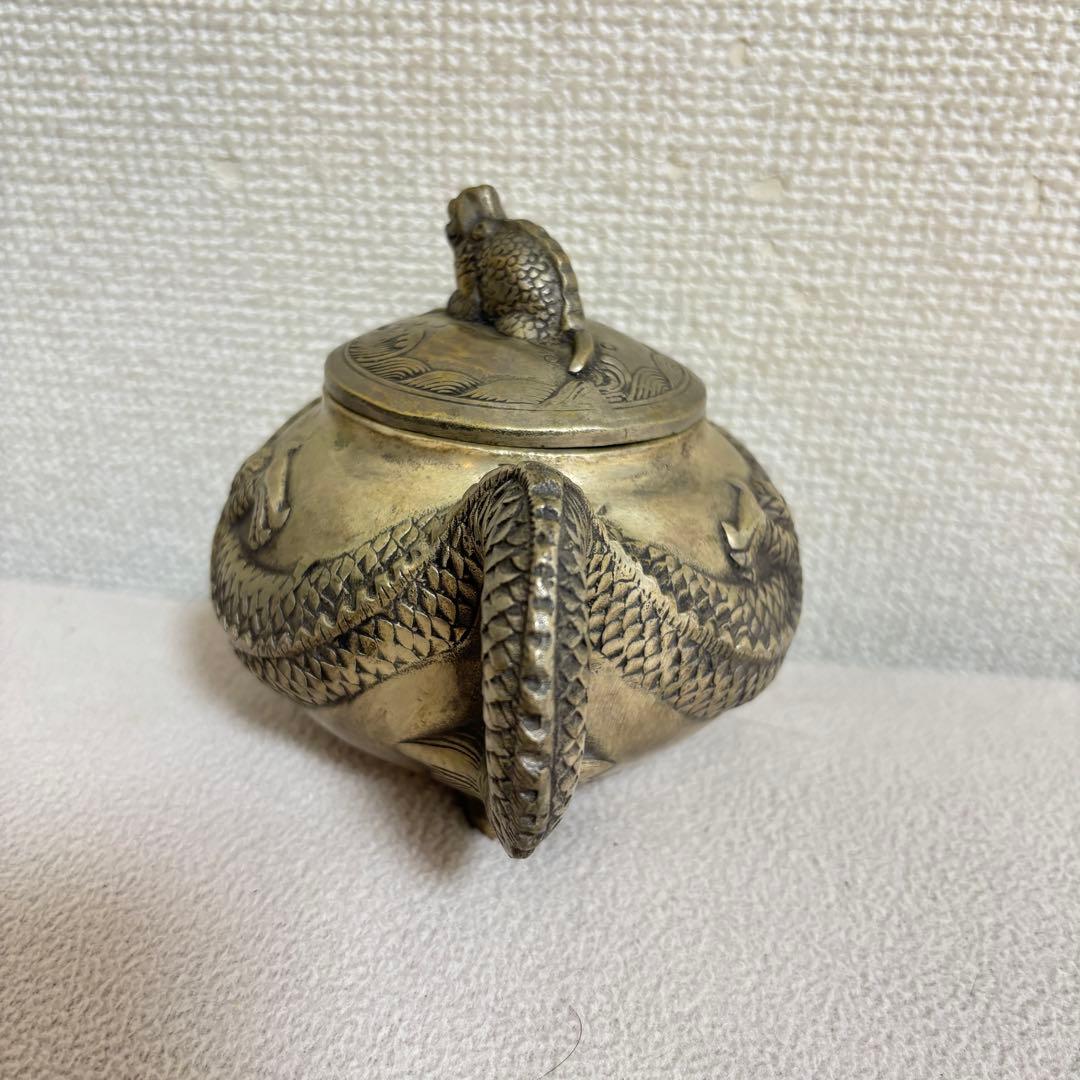 乾隆年製　金工雕刻龍急須．酒器中国美術中国古玩●年代物龍図時代骨董●美術品