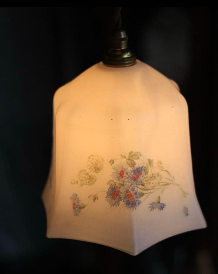 イギリス 矢車草のハンドプリント アンティーク ランプシェード