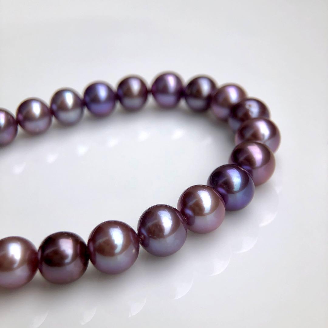 本真珠淡水エジソンパール　パープル系8-10㍉ネックレス連材BEN816