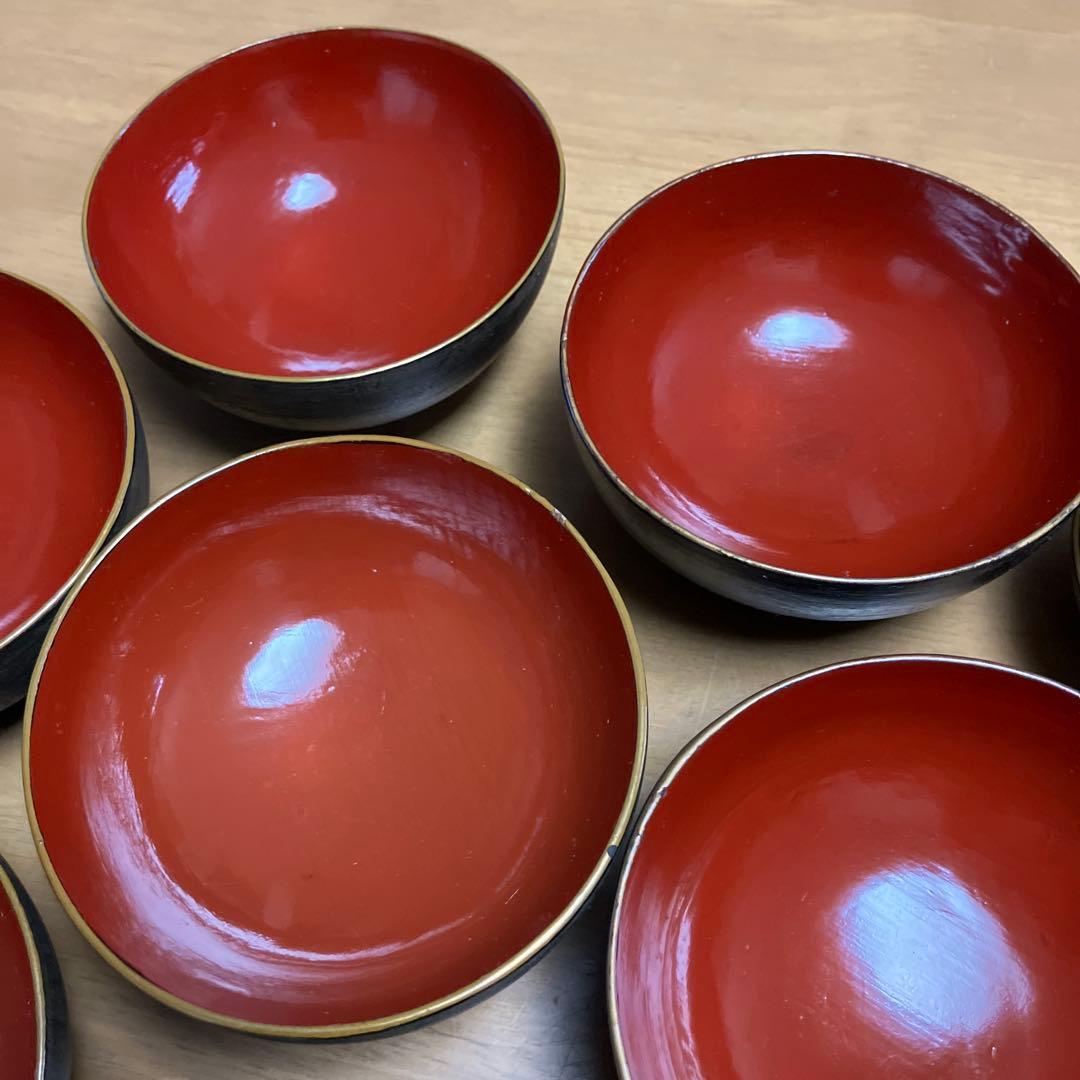 会津鉄錆塗（てつさびぬり）木製汁椀７客（明治〜大正時代）