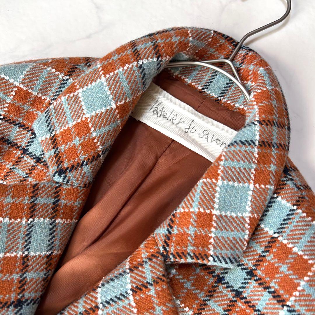 新品タグ付き アトリエドゥサボン チェックウール テーラードジャケット コート