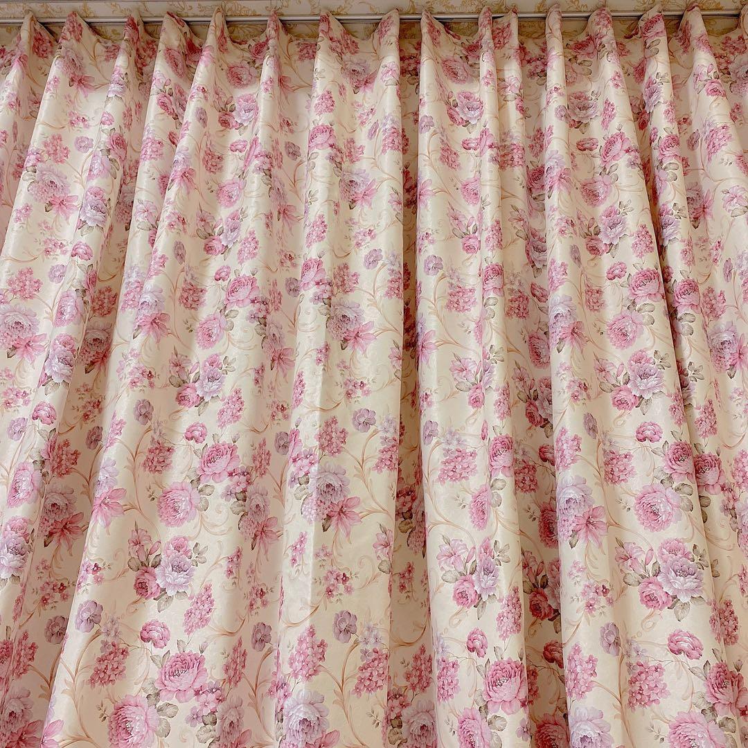フローラル 花柄 幅200cm 北欧 ヨーロピアン 両面柄 オーダーカーテン