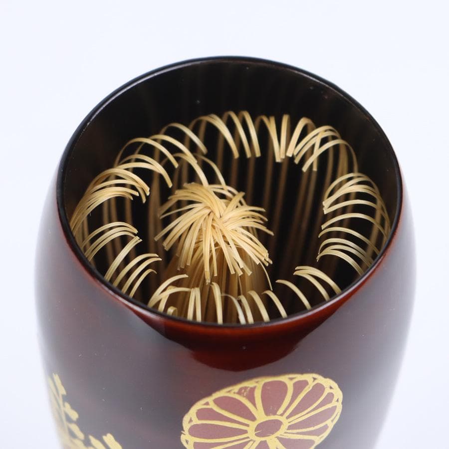 Y3104-2 高台寺蒔絵 茶箱セット 赤絵茶碗 棗 他 紙箱付　BBB