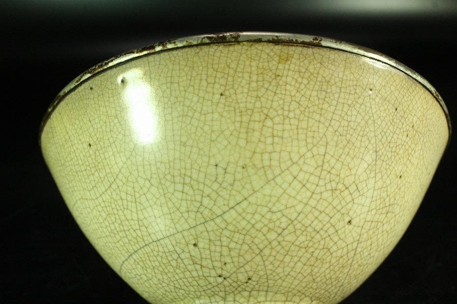 中国美術 銀覆輪 刻草花紋 白磁碗 文化財指定書付(K-A830)