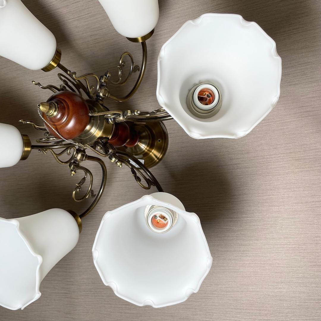 ✨存在感抜群✨ヤマギワ シャンデリア 6灯 真鍮 ガラス ウッド クラシカル