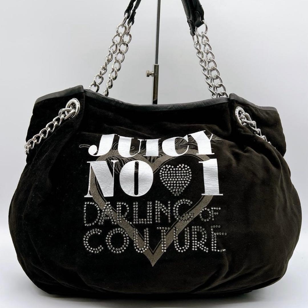 JUICY COUTURE ベロア チェーン トートバッグ 黒 Y2K e651
