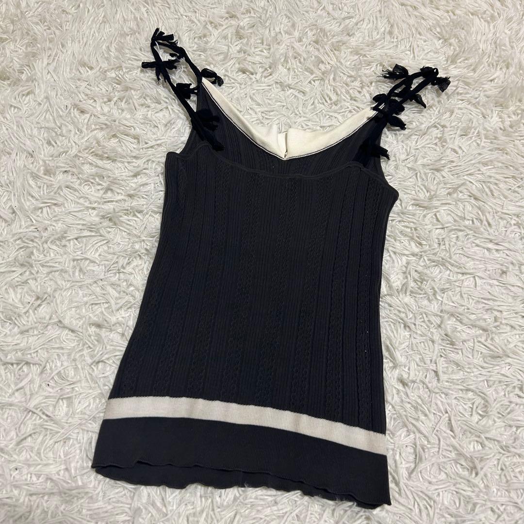 CHANEL シェルロゴプレート リボン 襟付き リブニットキャミソール シルク