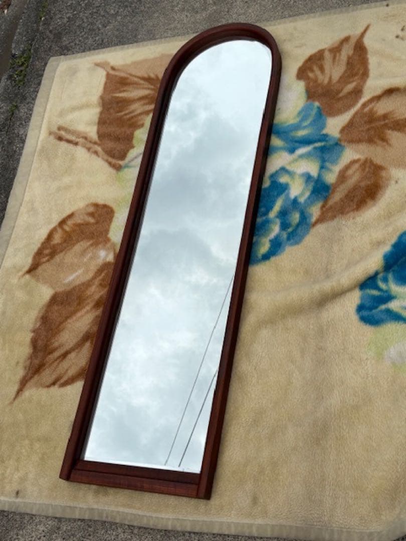 ビンテージ チーク材 ウォールミラー 壁掛けミラー 鏡姿見店舗什器北欧デンマーク