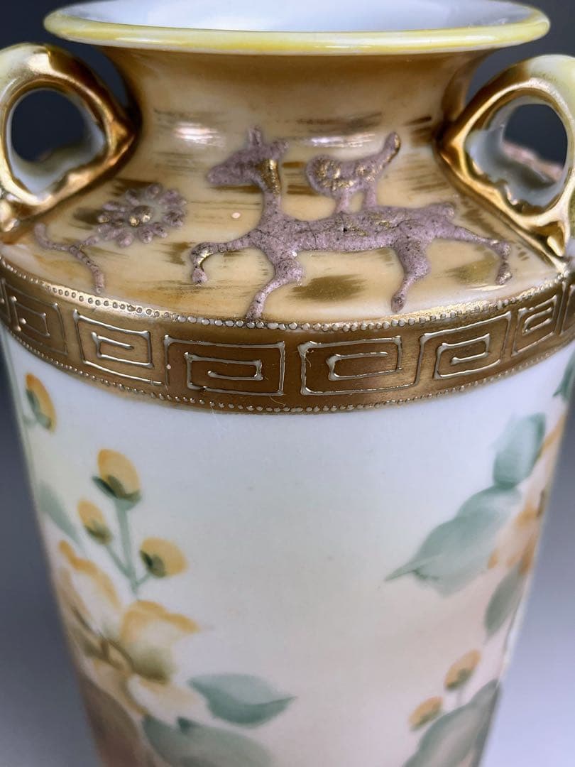 【希少】オールドノリタケ アールヌーボー 薔薇紋花瓶 モールド 金彩 ばら