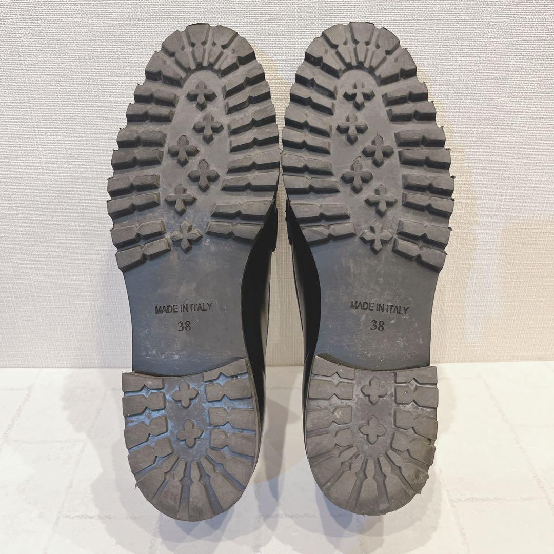 Luca Grossi ルカ グロッシ ローファー レザー 黒 38 イタリア製